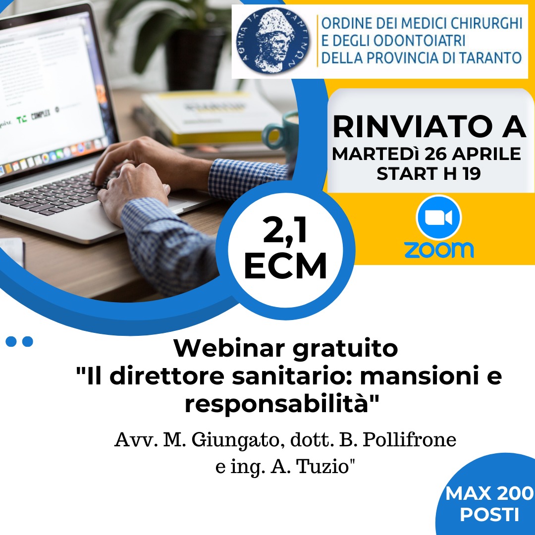 Clicca per accedere all'articolo WEBINAR 26/04/2022 - IL DIRETTORE SANITARIO: MANSIONI E RESPONSABILITA'