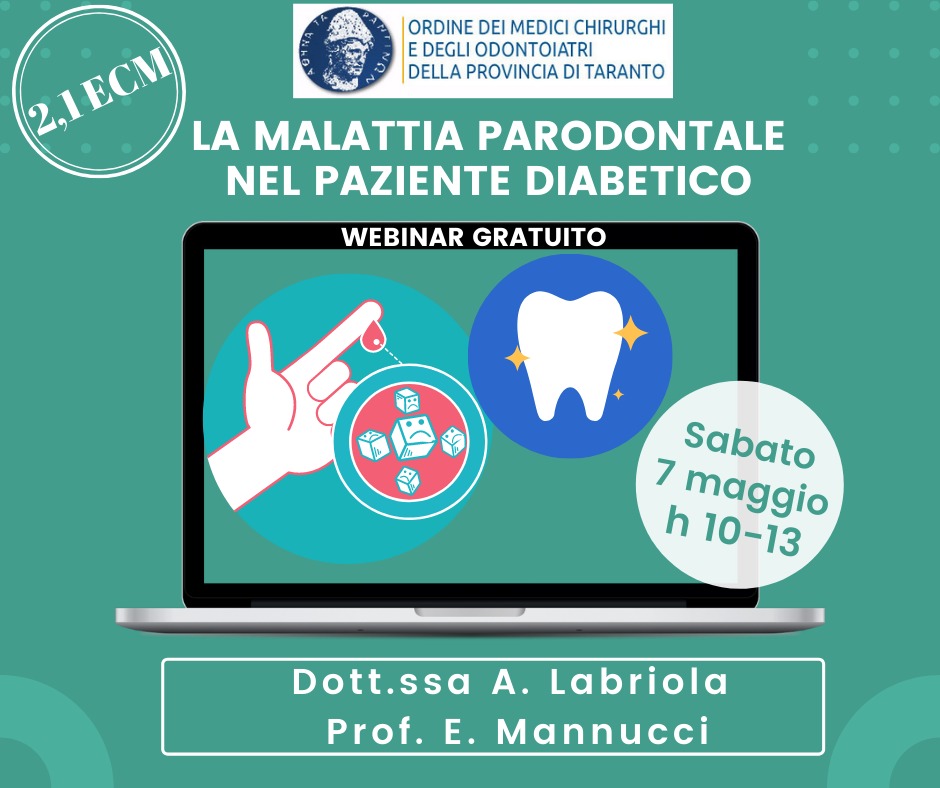 Clicca per accedere all'articolo WEBINAR 07/05/2022  -  LA MALATTIA PARODONTALE NEL PAZIENTE DIABETICO
